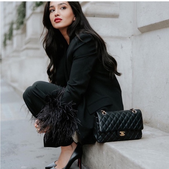 ZARA BLACK STRAIGHT CUT FEATHER BLAZER - Picture 4 of 10